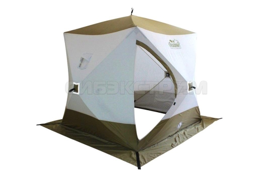 Палатка зимняя куб СЛЕДОПЫТ Premium 4-х местная 2100 х2100 х 2150 мм 3 слоя цвет белый-олива PF-TW-14